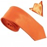 cravate slim orange et sa pochette