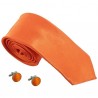 cravate slim orange et boutons de manchette