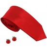 cravate slim rouge et boutons de manchette