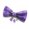 Noeud-papillon tartan violet et ses boutons