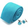 Cravate tricot turquoise et ses boutons