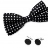 Noeud-papillon noir à pois et ses boutons
