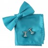 Noeud papillon turquoise, pochette et boutons
