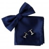 Noeud papillon bleu-marine, pochette et boutons de manchette