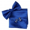 coffret noeud-papillon bleu-roi, pochette et manchettes