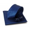 Cravate slim bleu-nuit, pochette, manchettes
