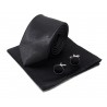 Cravate slim noire, pochette et manchettes