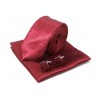 Cravate slim bordeaux, pochette et boutons de manchette