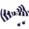 noeud-papillon bleu-marine et blanc et bouton manchette