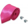 cravate slim fine étroite rose vif et manchettes grises