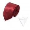 Cravate slim bordeaux lie de vin et pochette blanche
