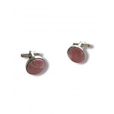 Boutons de manchette ronds rose en tissu motif cachemire sur tige métal