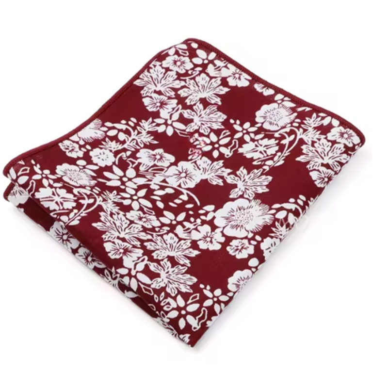 pochette mouchoir de costume bordeaux lie de vin à fleurs
