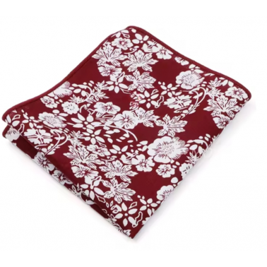 pochette mouchoir de costume bordeaux lie de vin à fleurs