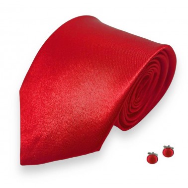 Cravate rouge et boutons de manchette assortis